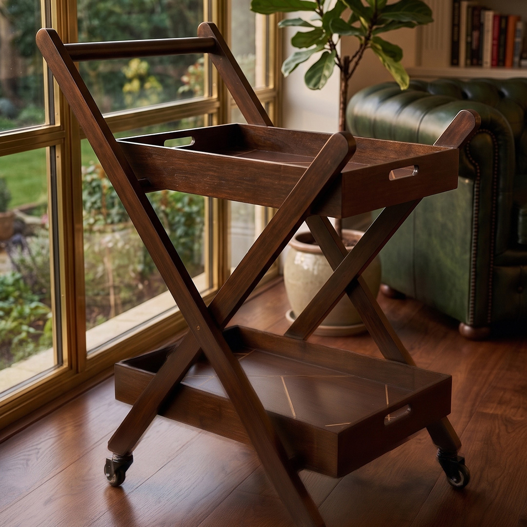 Hadley Food Trolley - Veneer Brass